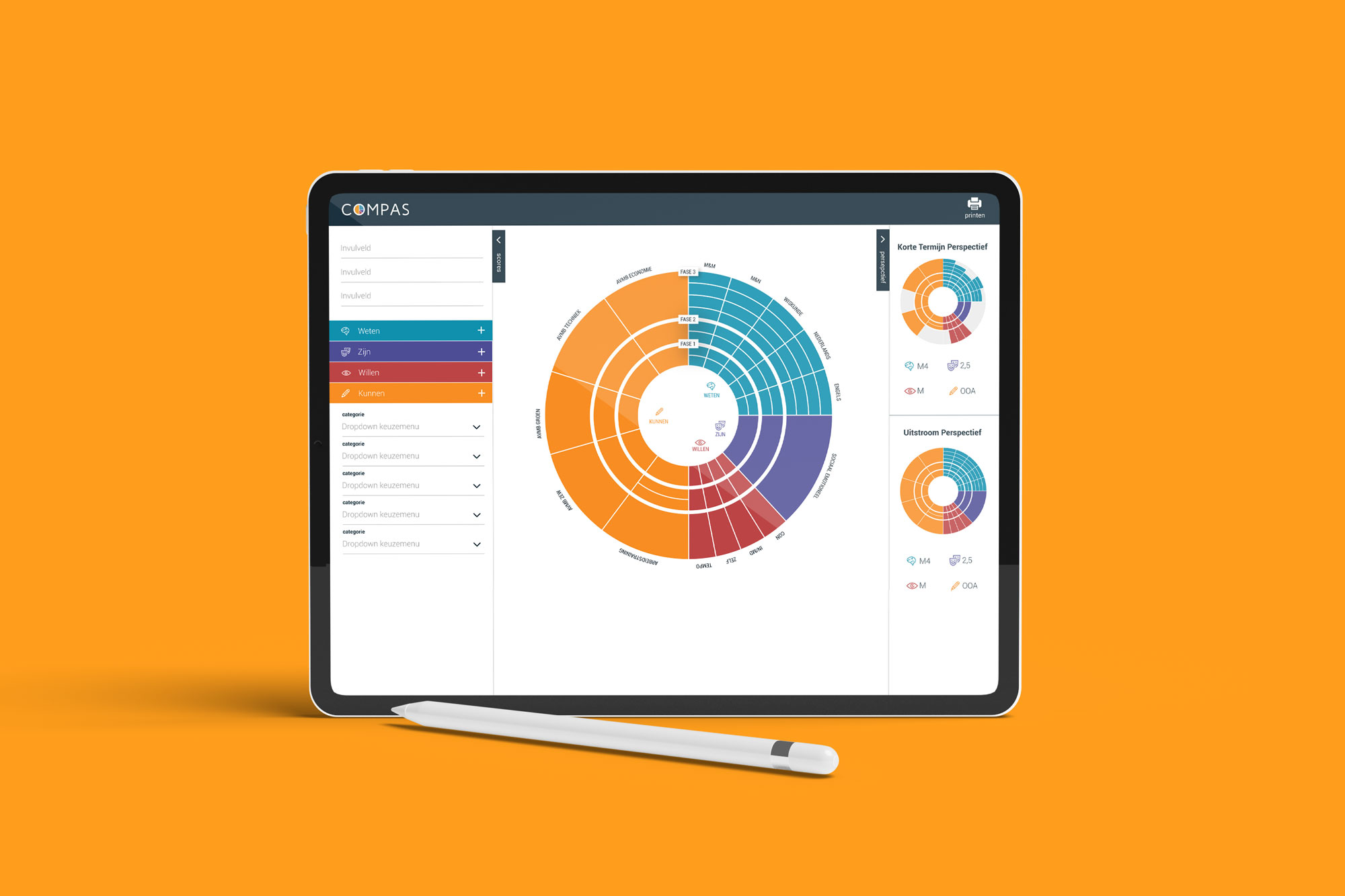 Tablet mock-up van leerling voortgang applicatie