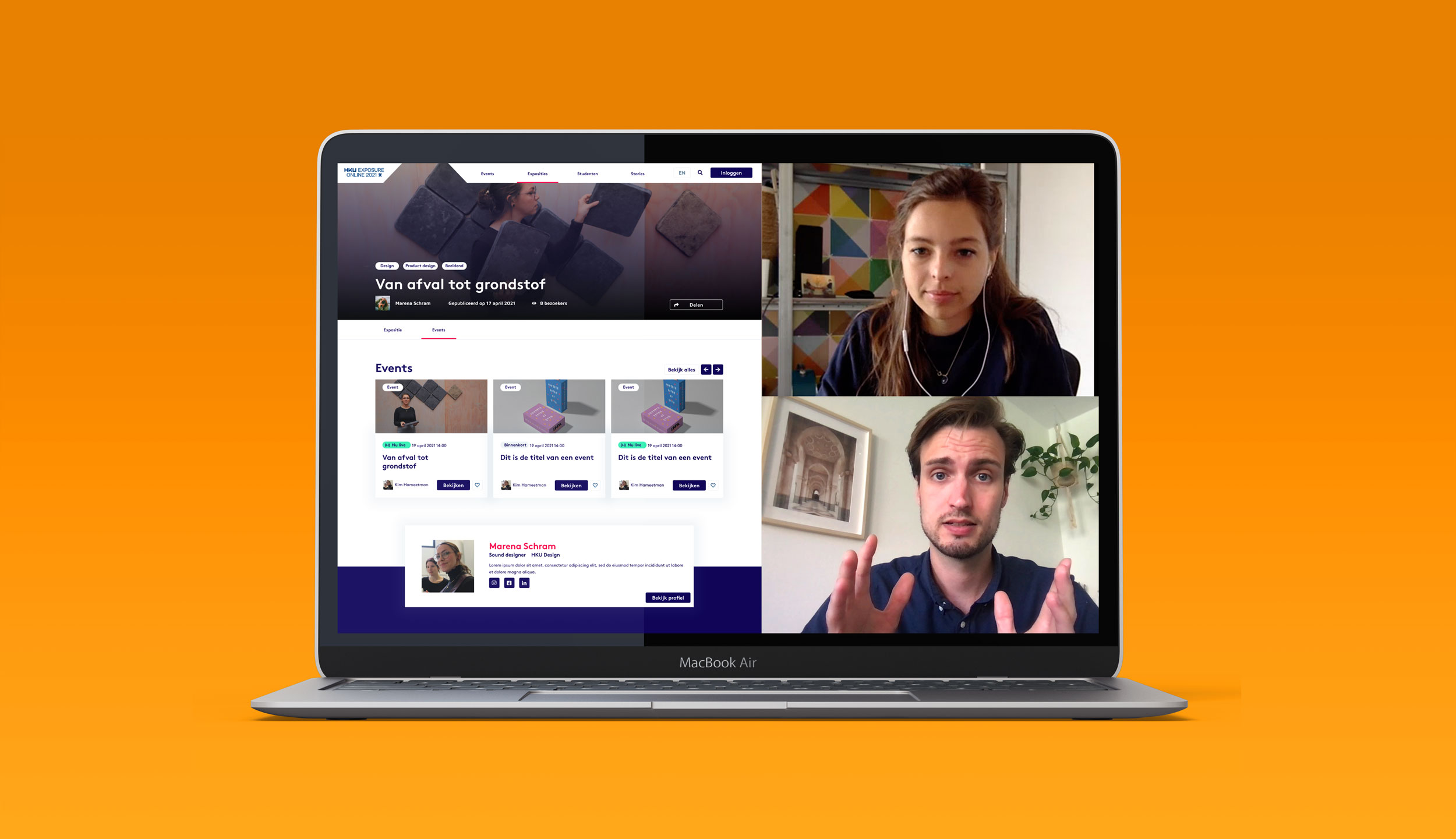 Screenshot van een videogesprek met een student
