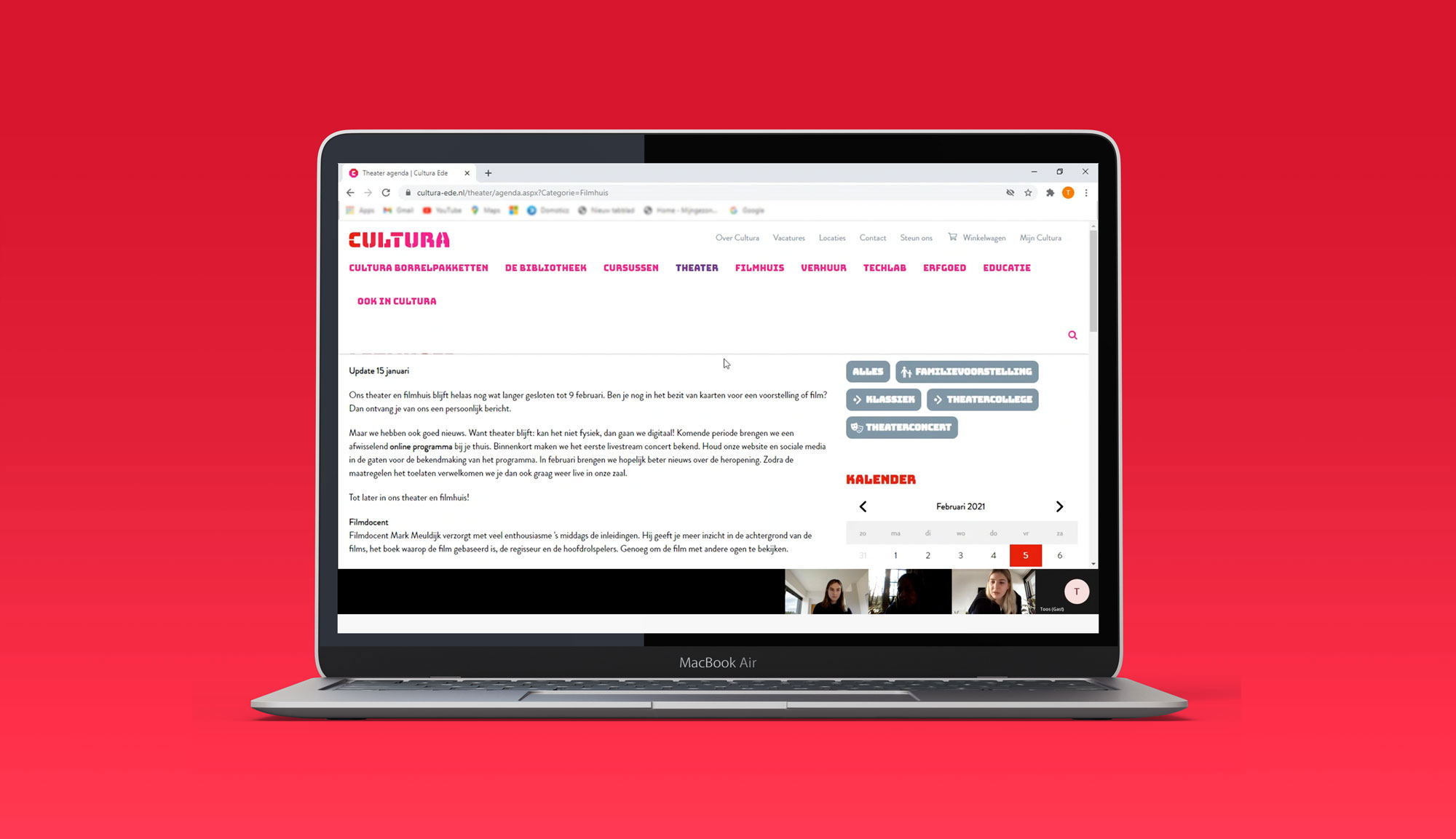 Desktop mockup teams verbinding tijdens gebruikersinterview
