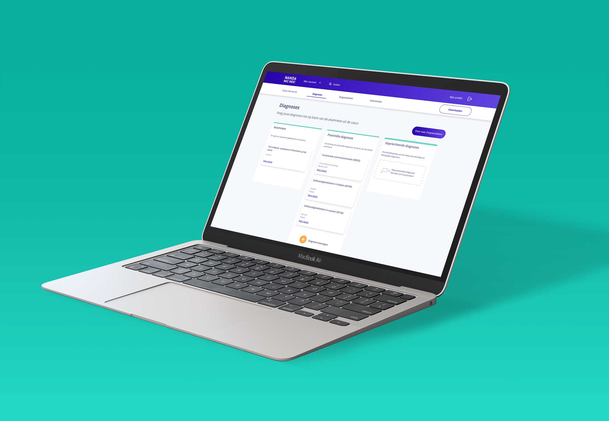Desktop mock-up studietool applicatie voor verpleegplannen